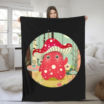 Discover Funny mushroom monster in the colorful forest Fleece Blankets