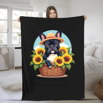 Discover French Bulldog with Sunflowers Fleece Blankets