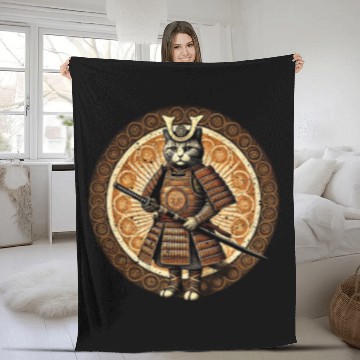 Discover Japanese Samurai Cat Tattoo Kawaii Cat Art Anime Fleece Blankets