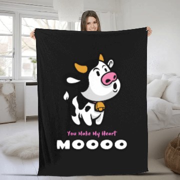 Discover You Make My Heart Moo! Cow Valentines Day Fleece Blankets