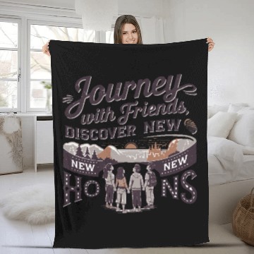 Discover Journey with Friends adevnture travel quote text Fleece Blankets