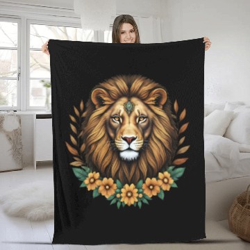 Discover Royal Floral Lion Design Fleece Blankets