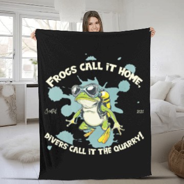 Discover Diver Frog With Saying Home Meets Quarry Pond Fleece Blankets