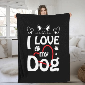 Discover I Love My Dog: Cute Dog Lover Design Fleece Blankets