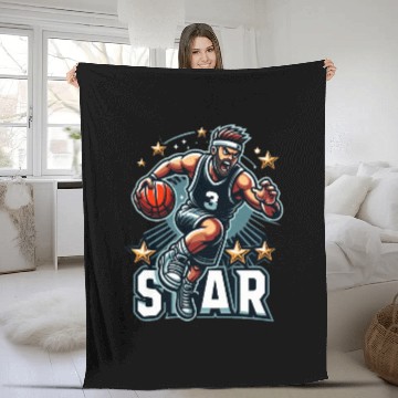 Discover Basketball Star Dribbling Illustration Fleece Blankets