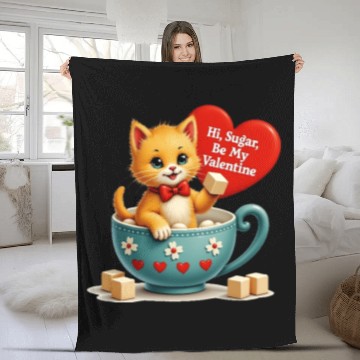 Discover Hi Sugar Vintage Kitten Valentine s Day Card Fleece Blankets
