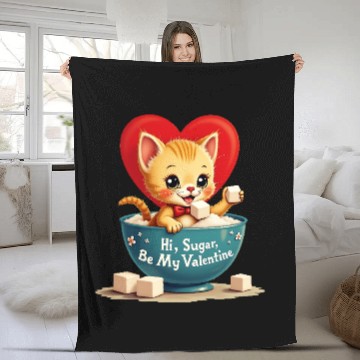 Discover Hi Sugar Vintage Kitten Valentine s Day Card Fleece Blankets