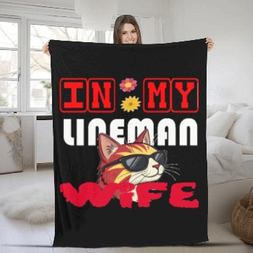 Discover IN MY LINEMAN WIFE CAT FUNNY Fleece Blankets