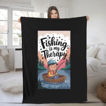 Discover Fishing Is My Therapy – Relaxing Fishing Artwork Fleece Blankets