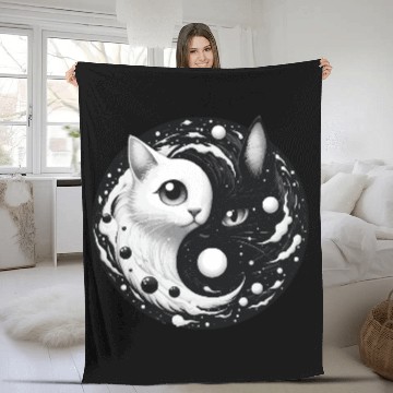 Discover Ying and Yang Cats Asian Meditation Gift Idea Fleece Blankets