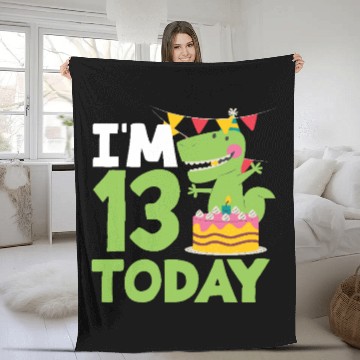 Discover I'm 13 Today Dinosaur 13th Birthday Fun Fleece Blankets