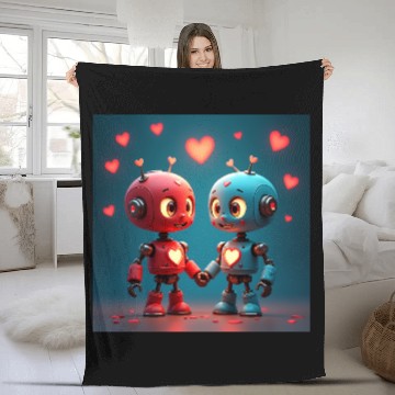 Discover Cute Robot Hearts Fleece Blankets