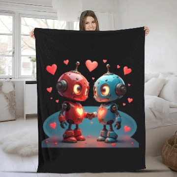 Discover Cute Robot Hearts Fleece Blankets