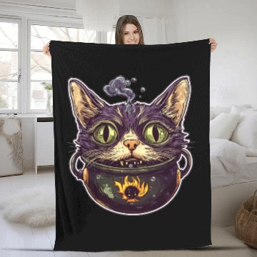 Discover Cat Boiler Cat Witch Halloween Fleece Blankets