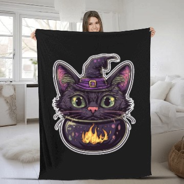 Discover Cat Boiler Cat Witch Halloween Fleece Blankets