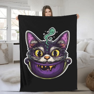 Discover Cat Boiler Cat Witch Halloween Fleece Blankets