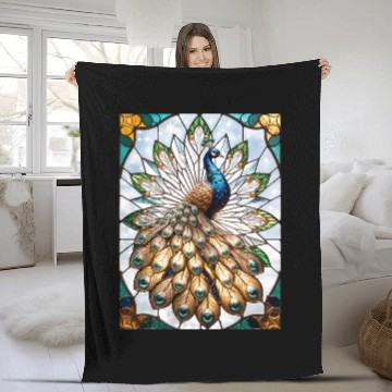 Discover Stained Glass Peacock Fleece Blankets