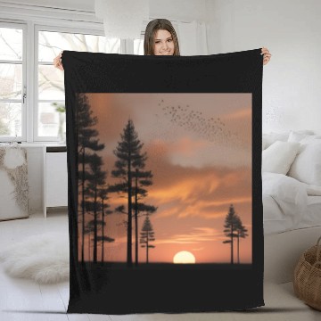 Discover Pine forest at sunset Fleece Blankets