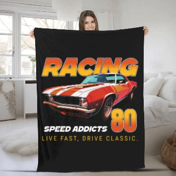 Discover Racing Classic Car Graphic Fleece Blankets, Retro Muscle Car
