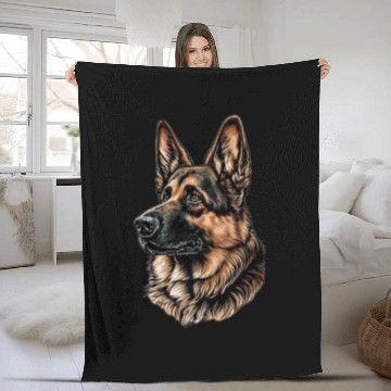 Discover Serious Face German Shepherd Dog Head Fleece Blankets