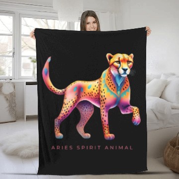 Discover Aries Spirit Animal Cheetah Alebrije Fleece Blankets