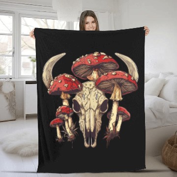 Discover Skull Mushrooms Natural Motif Fleece Blankets