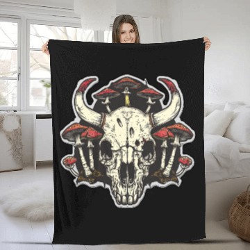 Discover Skull Mushrooms Natural Motif Fleece Blankets