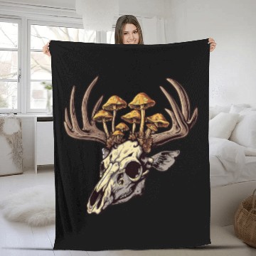 Discover Skull Mushrooms Natural Motif Fleece Blankets