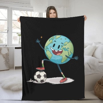 Discover Planet Earth playing soccer Fleece Blankets