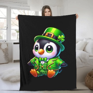 Discover Cute St. Patrick's Day Penguin Cartoon Fleece Blankets