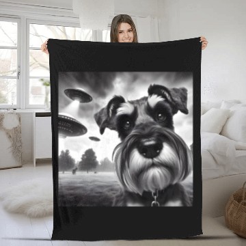Discover Miniature 2 Schnauzer Funny Graphic Selfie UFOs We Fleece Blankets