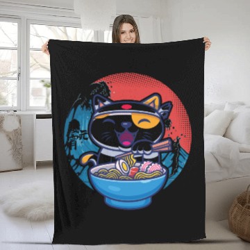 Discover Japanese cat ramen Fleece Blankets