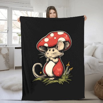 Discover Mushroom Mouse Funny Animal And Mushroom Fleece Blankets