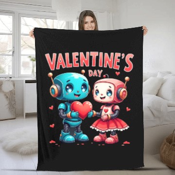 Discover Valentines Day Robot Love Fleece Blankets