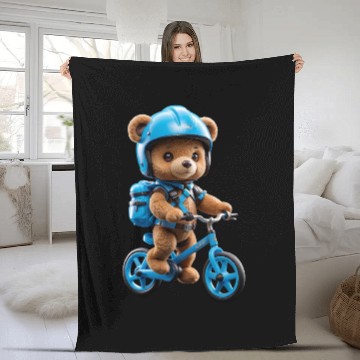 Discover Cycling bear Fleece Blankets