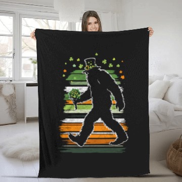 Discover St Patricks Day Irish Sasquatch Shamrock Bigfoot Fleece Blankets