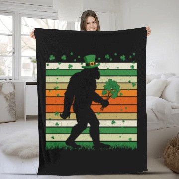 Discover St Patricks Day Irish Sasquatch Shamrock Bigfoot Fleece Blankets