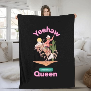 Discover Yeehaw Queen, girl horse riding Fleece Blankets.