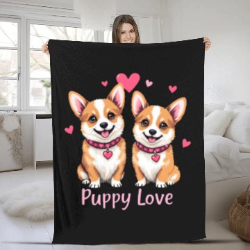 Discover Valentines Day - Puppy Love Corgi dog Fleece Blankets
