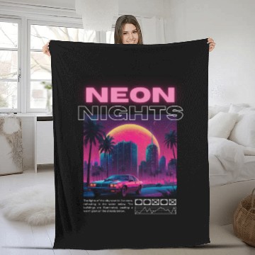 Discover Neon Nights - Synthwave City Retro Fleece Blankets
