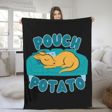 Discover Pouch Potato Funny Cute Sleepy Kangaroo Fleece Blankets