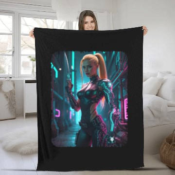 Discover Cyberpunk women Warrior Fleece Blankets