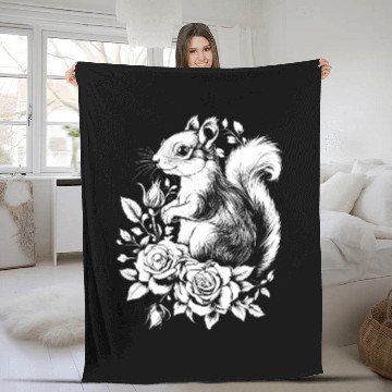 Discover Squirrel Aesthetics Rose Flowers Chipmunk Fleece Blankets