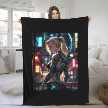 Discover Cyberpunk Women Warrior Anime Fleece Blankets