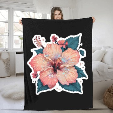 Discover Vibrant Hibiscus Flower with Sparkling Effects Fleece Blankets