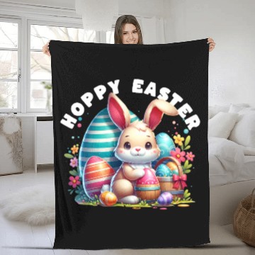 Discover Hoppy Easter Kawaii Bunny Face Happy Easter Fleece Blankets
