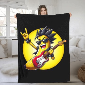Discover Cool Banana Playing Guitar Fleece Blankets