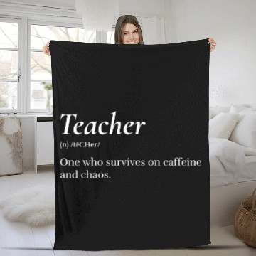 Discover Teacher: One who survives on caffeine and chaos. Fleece Blankets