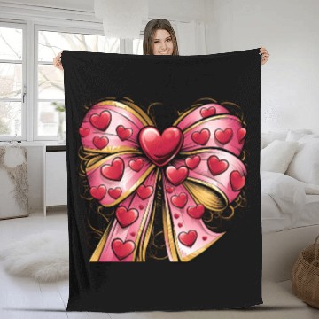 Discover Valentine day Heart Coquette bow Bowtiful Arrangem Fleece Blankets
