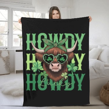 Discover Howdy Howdy Lucky Highland Cow St Patricks Day Fleece Blankets